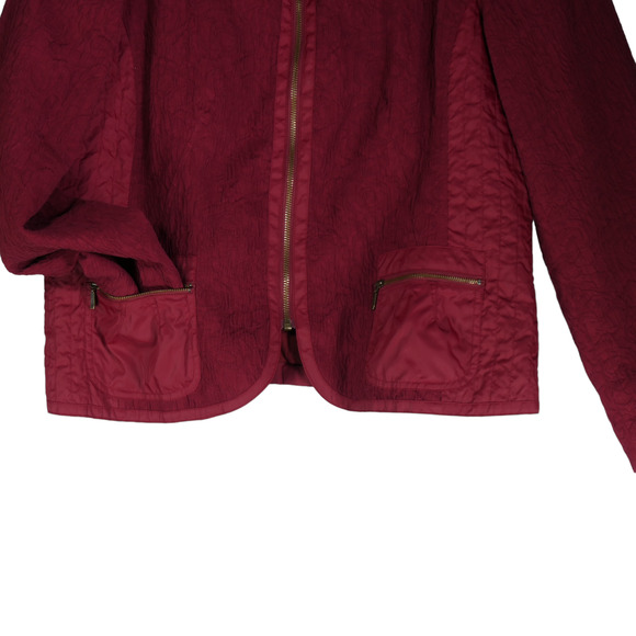Coldwater Creek Jacket Blazer Womens Size 16 Dark Red Mixed Media Zip Pockets - Picture 4 of 9